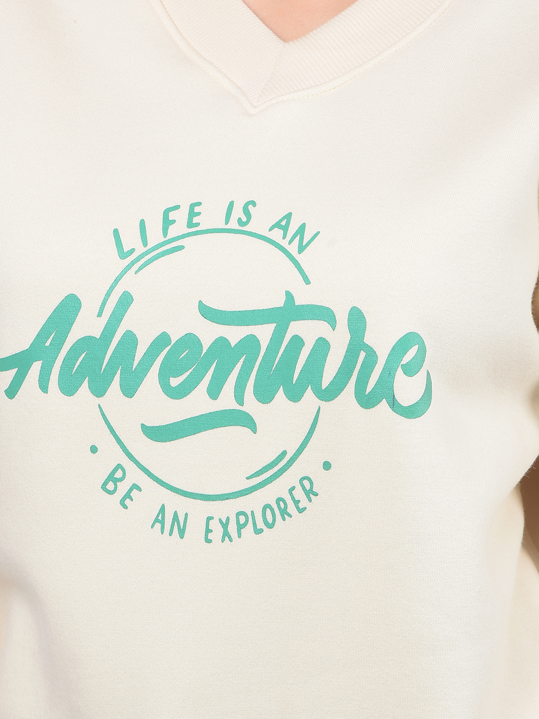 Numero Uno Women Cream V-Neck Sweatshirts